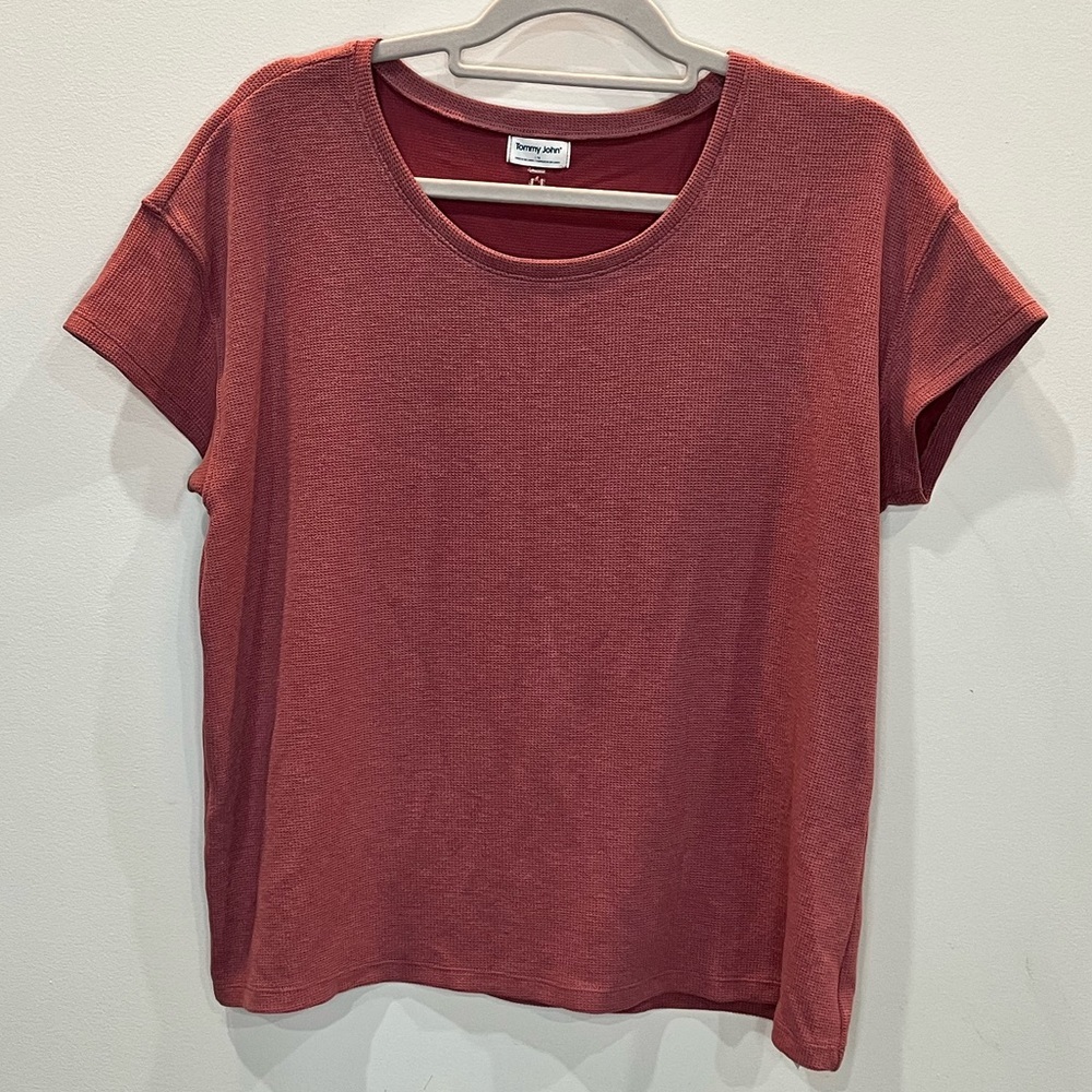 Tommy John waffle Knit Short Sleeve Shirt‎ Women’s Size Large Pink Loungewear